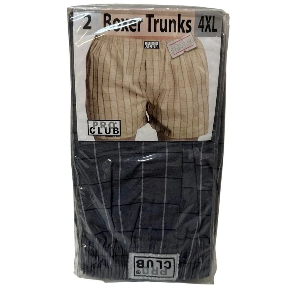 Pro Club Mens 4XL Boxer Trunks 2 Pack Gray White Plaid Cotton Blend Underwear
